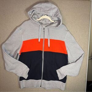 Amazon essential size large Gray Orange Colorblock zip up Hoodie